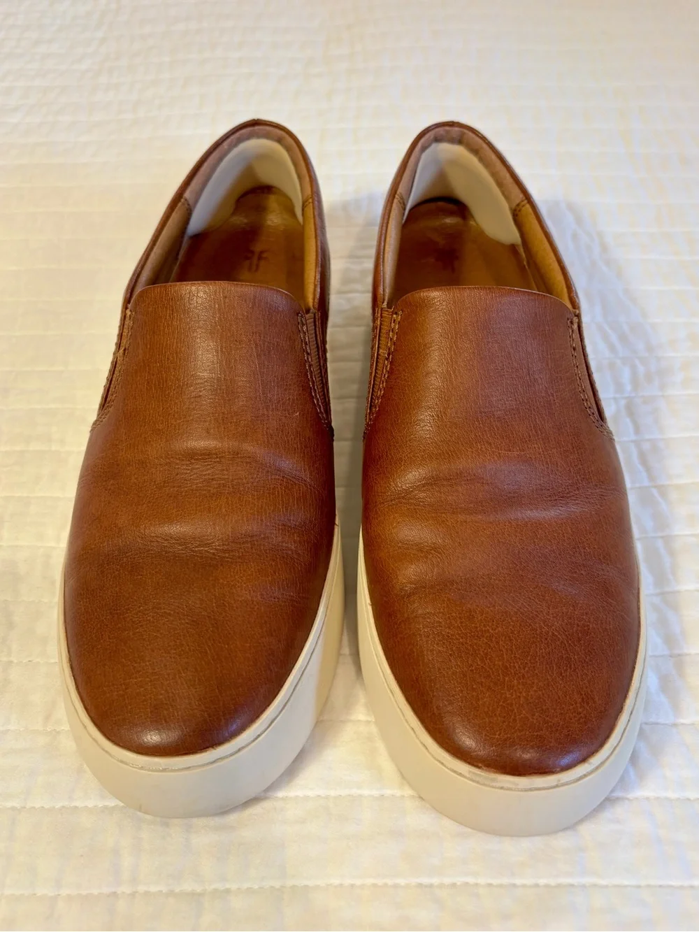 Frye Lena Slip-On Leather Loafers - Cognac Brown with Cream Sole